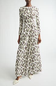 Emilia Wickstead Silverio Floral Long Sleeve Silk Crêpe de Chine Maxi Dress