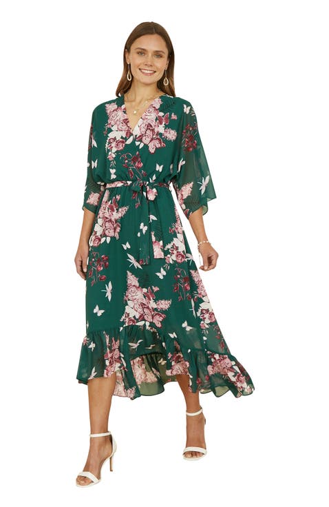 Floral Kimono Dipped Hem Dress