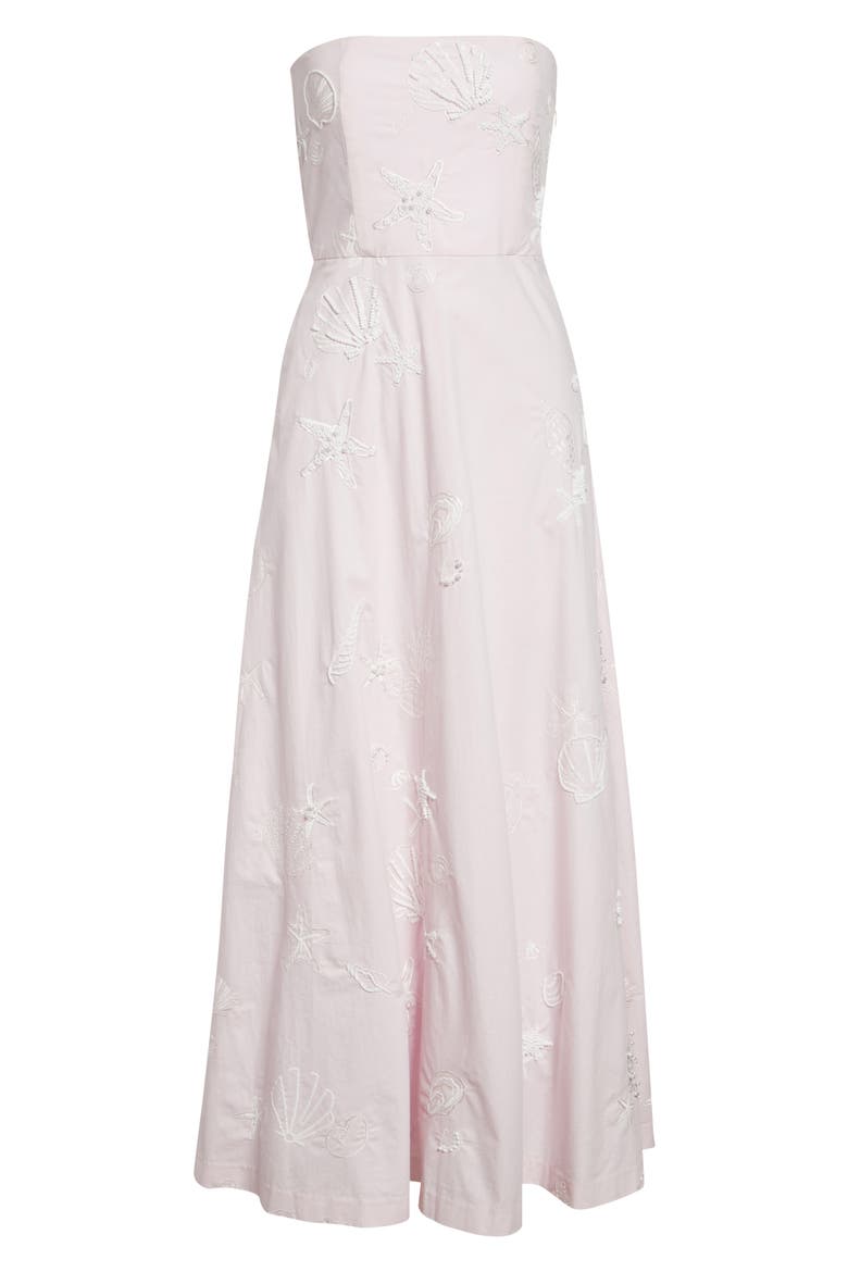 Odette Embroidered Strapless Cotton Gown, Alternate, color, IVORY SHELL BRODERIE