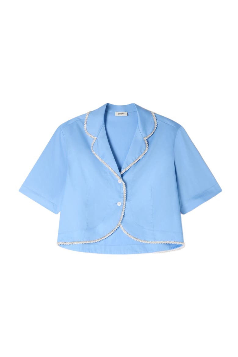 Cotton shirt with beaded trim, Alternate, color, Blue