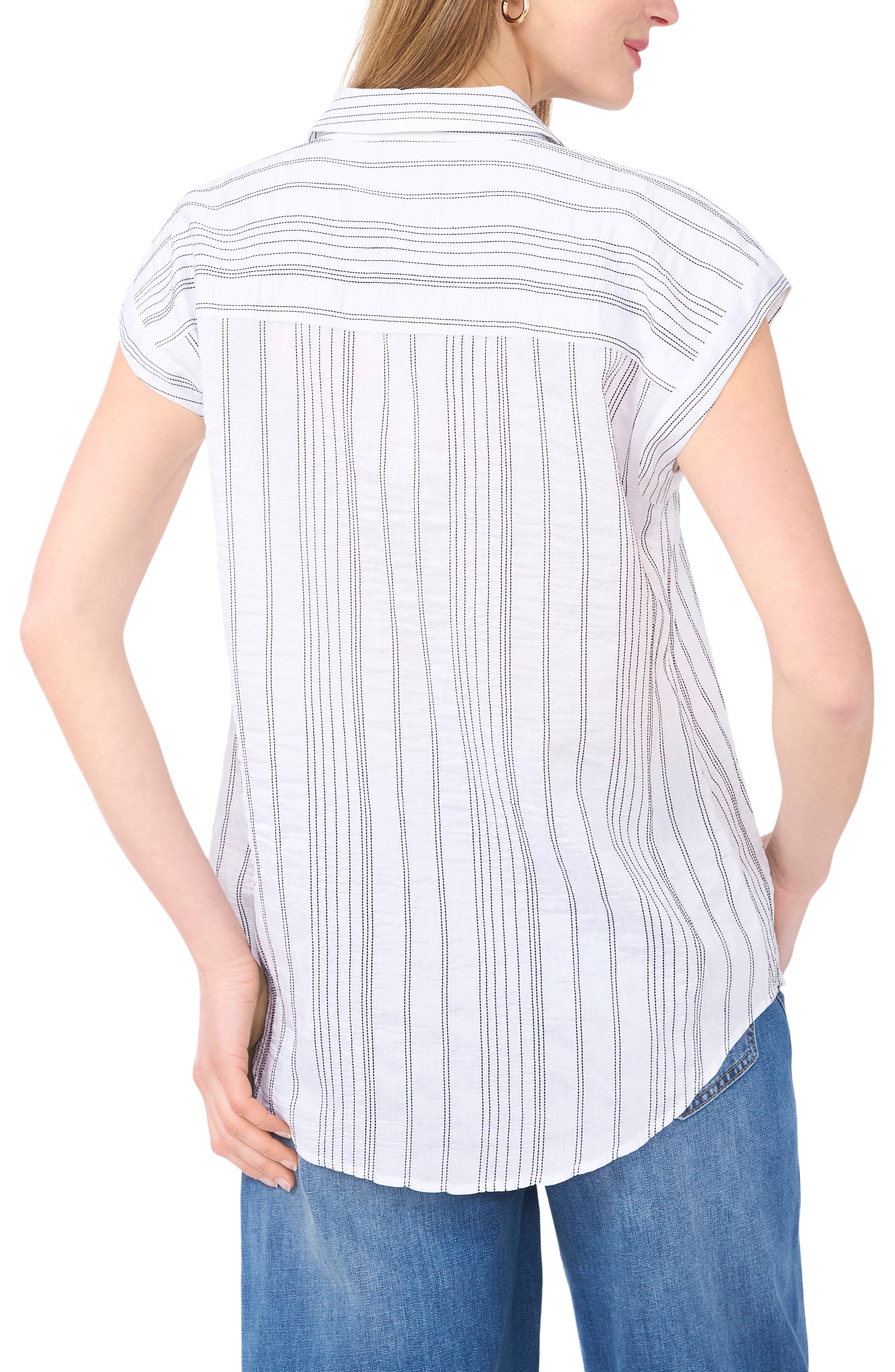 Relaxed Fit Stripe Cap Sleeve Top - image 2