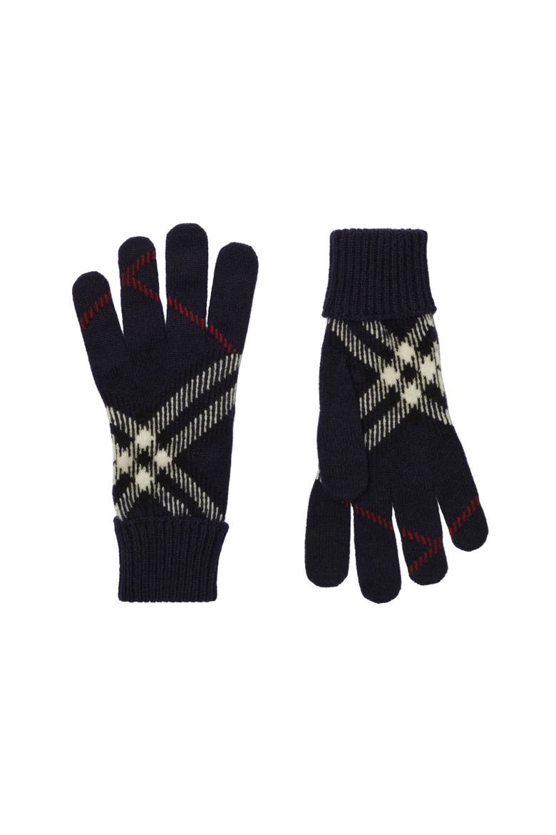 Check Cashmere Blend Gloves, Alternate, color, Ink blue