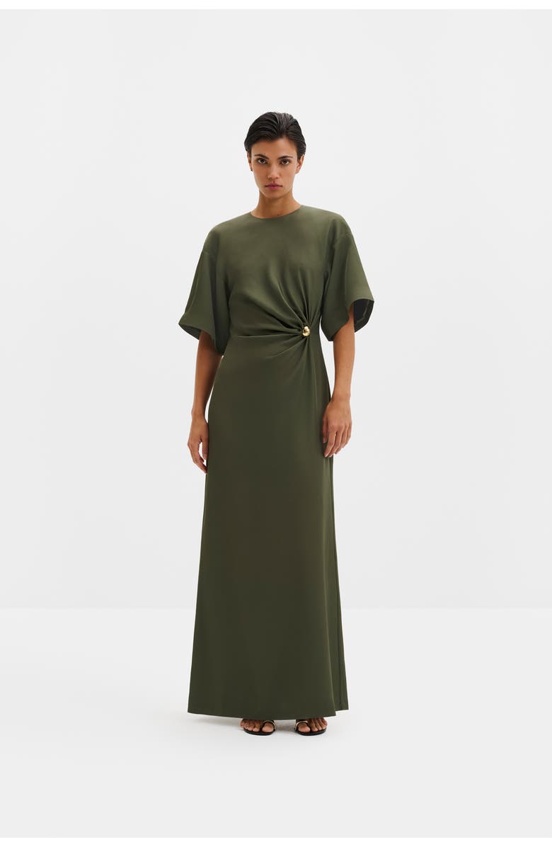Malina Zilla Brooch Detailed Maxi Dress, Main, color, Dusty Olive