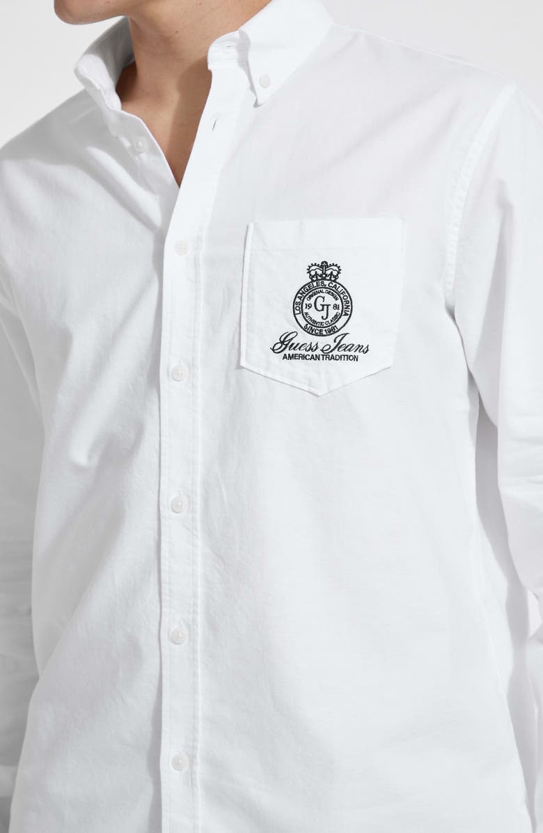 GUESS JEANS Embroidered Pocket Button-Down Shirt, Alternate, color, White
