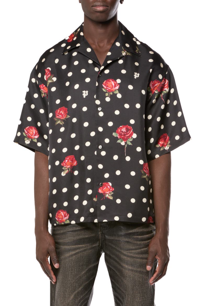 Silk Blend Camp Shirt, Main, color, BLACK