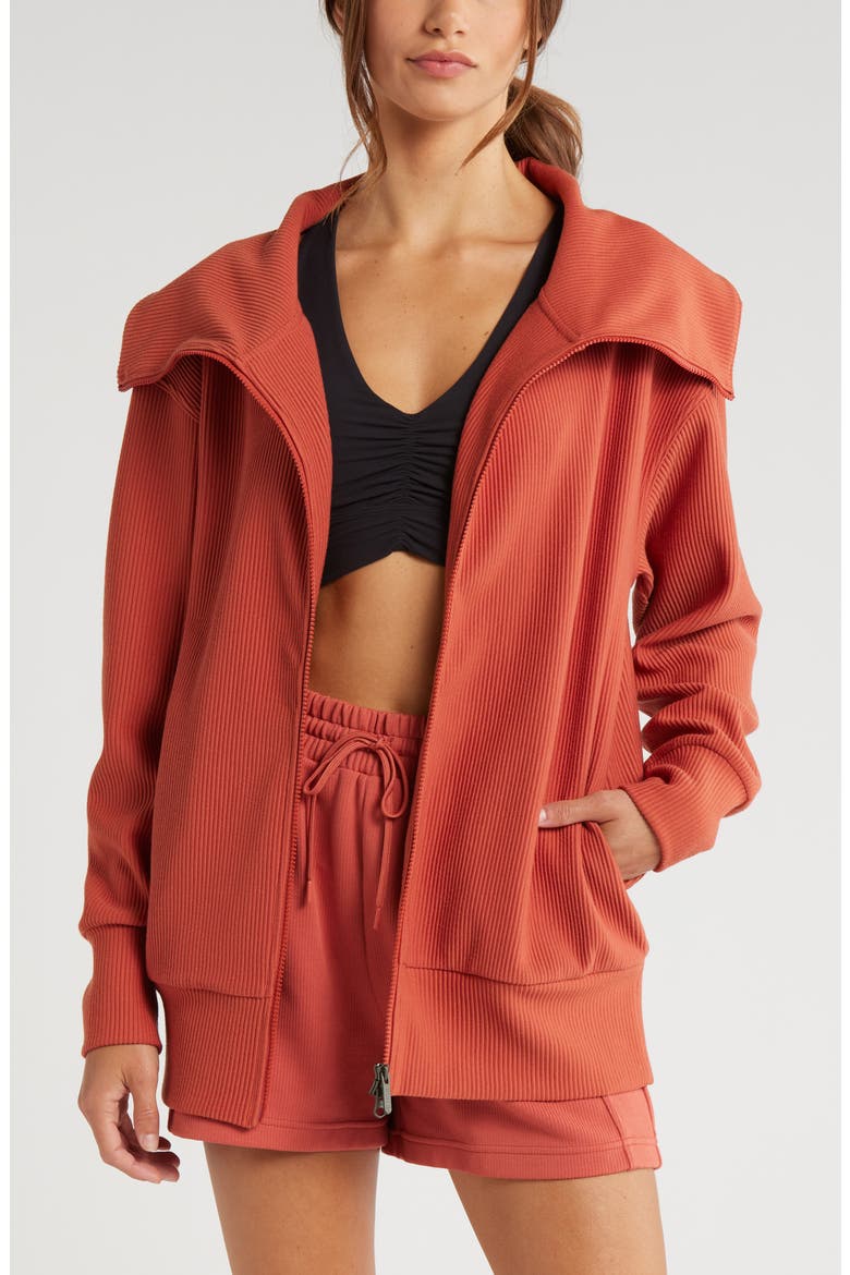 Ottoman Rib Zip Jacket, Main, color, RUST REDWOOD