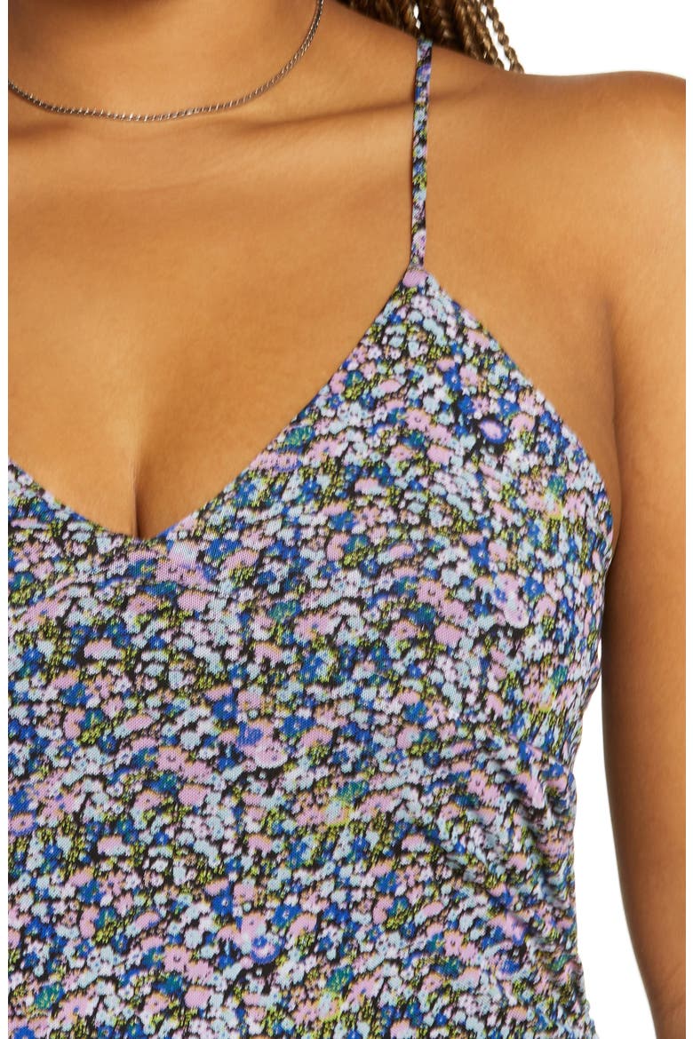Print Ruched Mesh Minidress, Alternate, color, BLACK- BLUE MAISEY DITSY