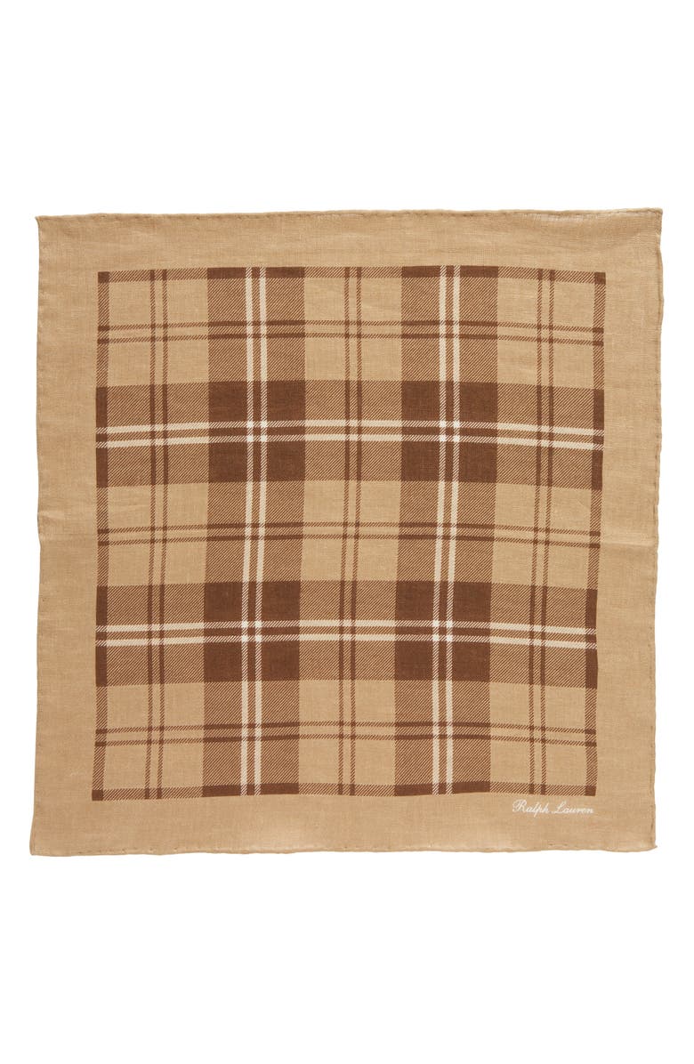 Ralph Lauren Purple Label Plaid Linen Pocket Square, Alternate, color, 