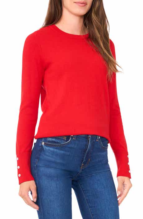 Halogen® Button Cuff Cotton Blend Sweater