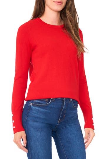 Halogen ® Button Cuff Cotton Blend Sweater