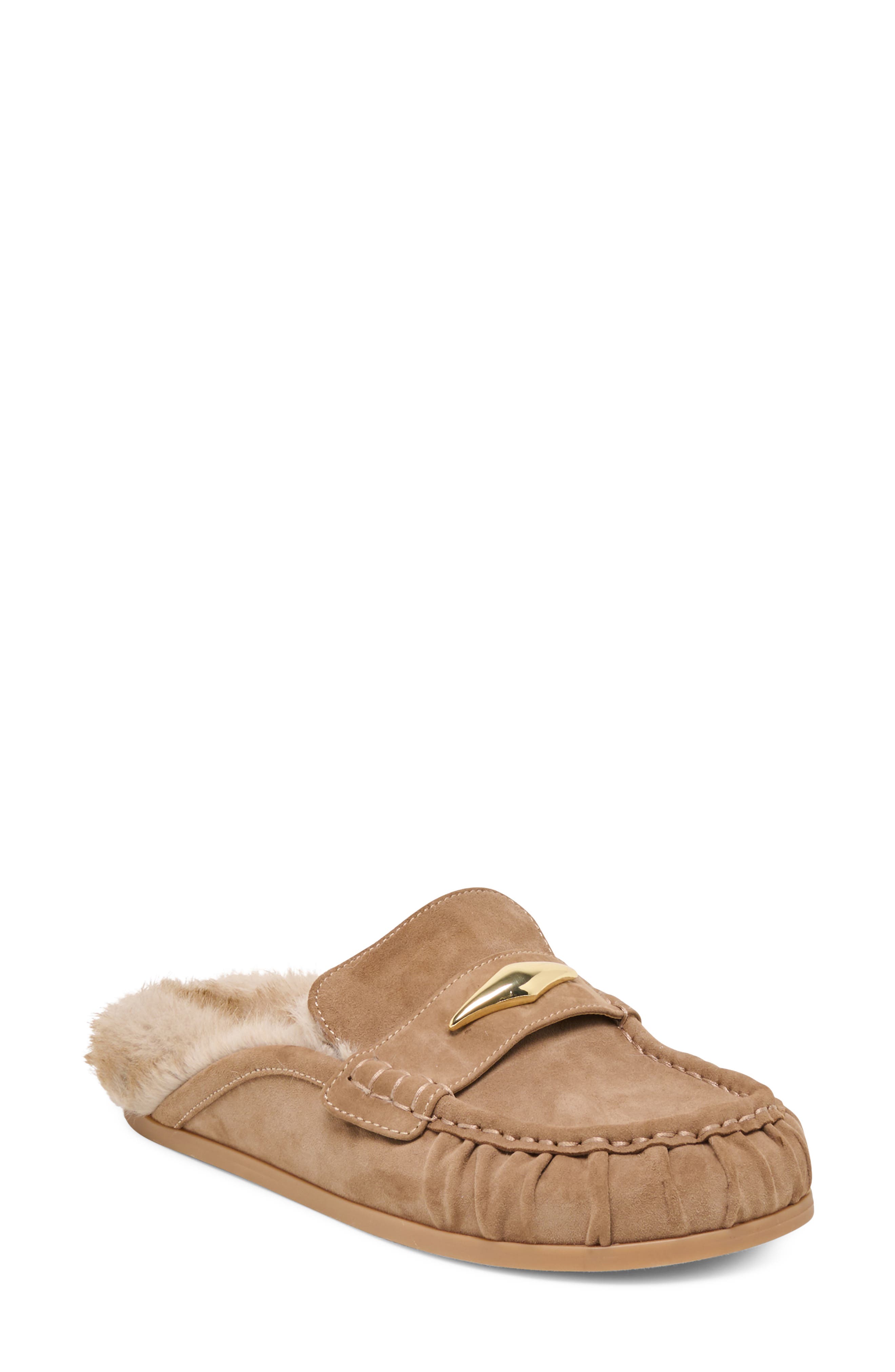 Jodero Plush Leather Mule, Main, color, MUSHROOM SUEDE