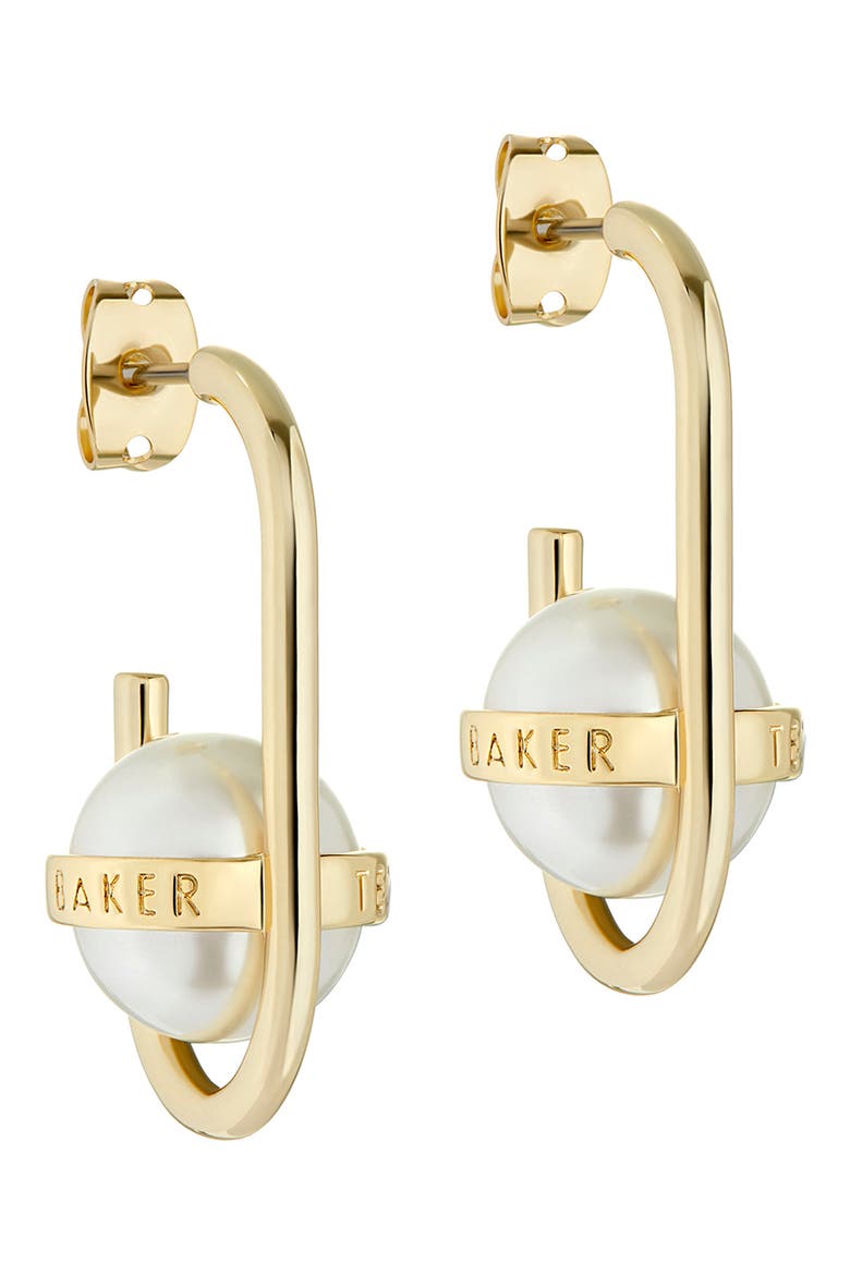 Perrita Imitation Pearl Hoop Earrings, Main, color, GOLD TONE/ PEARL