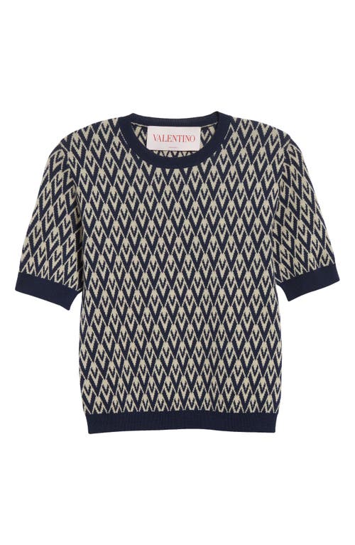 Valentino Garavani Toute La V Jacquard Virgin Wool Sweater In Navy/cream
