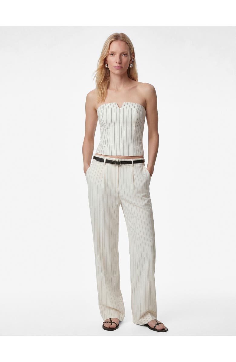Koton Striped Strapless Silk Blend Corset Top, Main, color, White Stripe