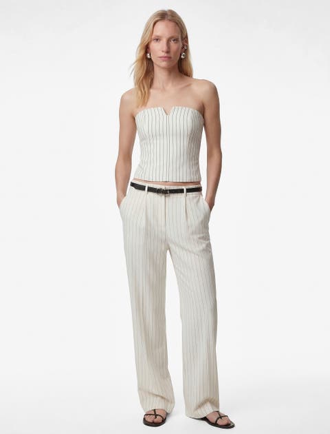 Striped Strapless Silk Blend Corset Top