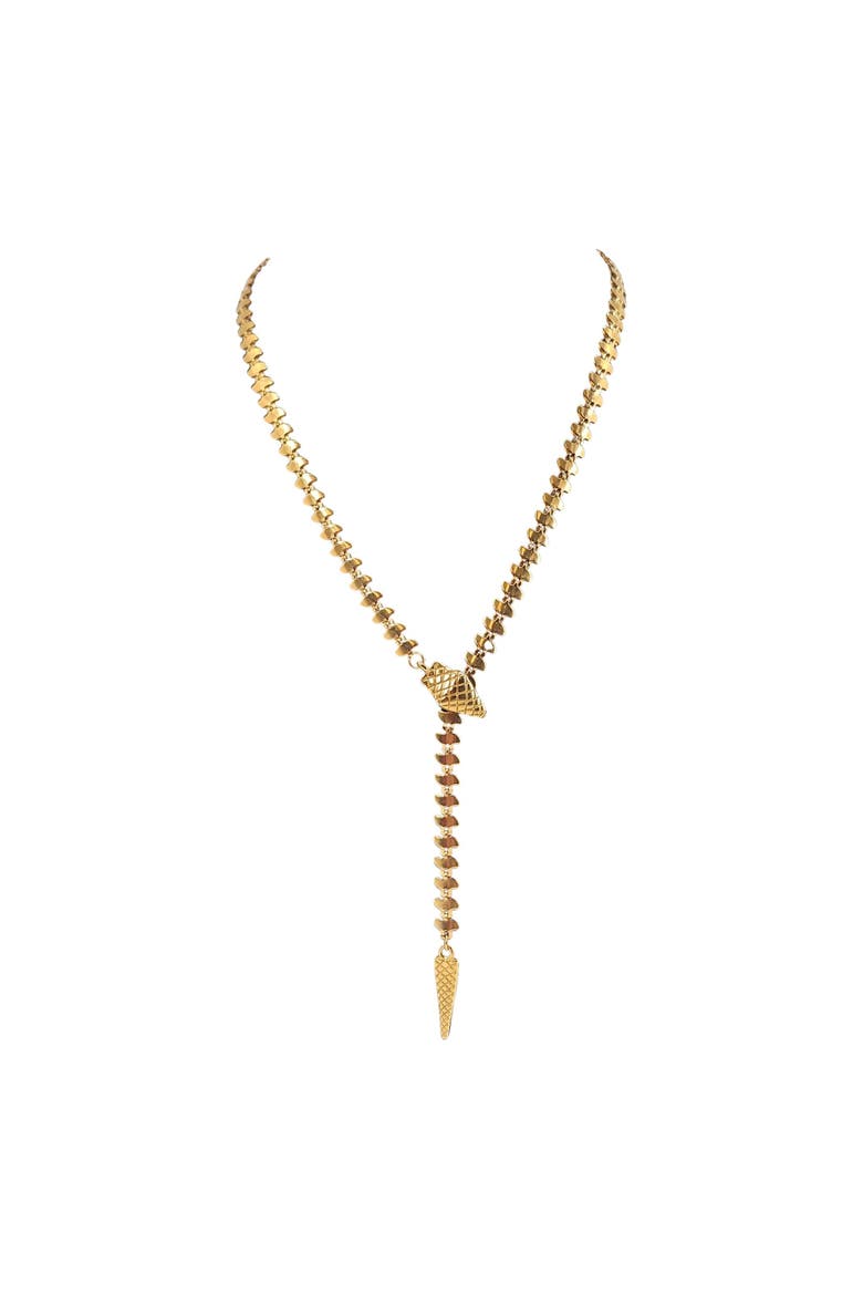 Vintage 1970-80s Goldtone Snake Lariat Necklace, Main, color, Gold