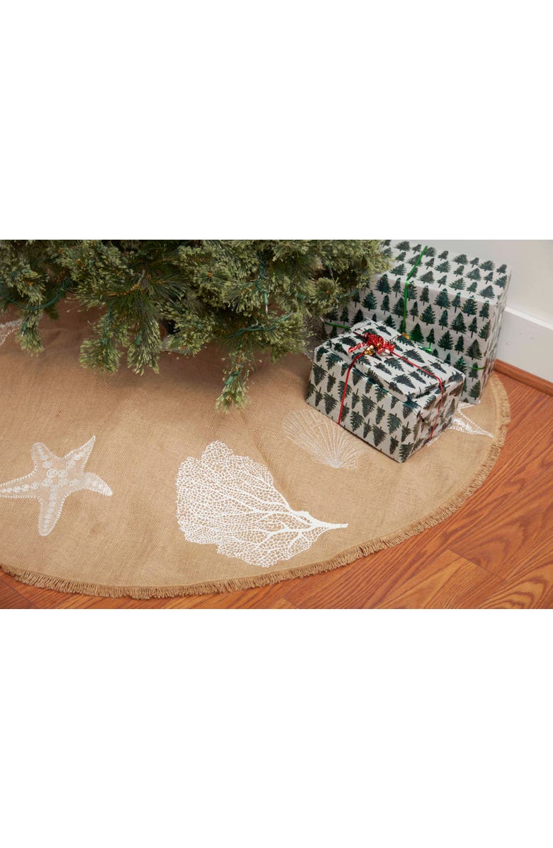 C&F Home Sandy Coast Rustic Brown 100% Polyester Christmas Tree Skirt w/ Fringe 54", Alternate, color, Beige