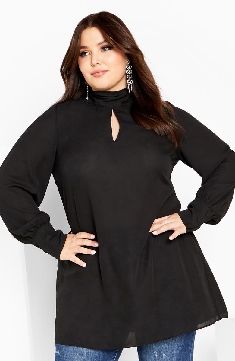 City Chic Bow Tunic Top, Alternate, color, Black