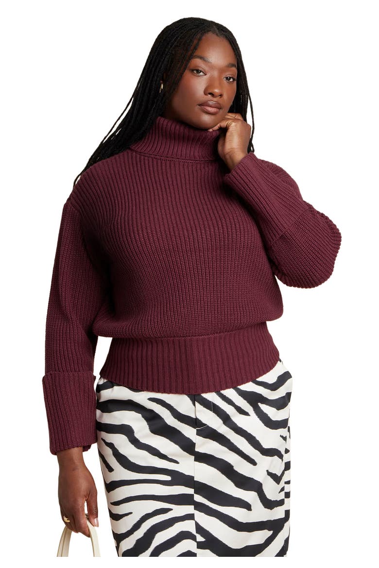Cuffed Turtleneck Sweater, Main, color, TAWNY PORT