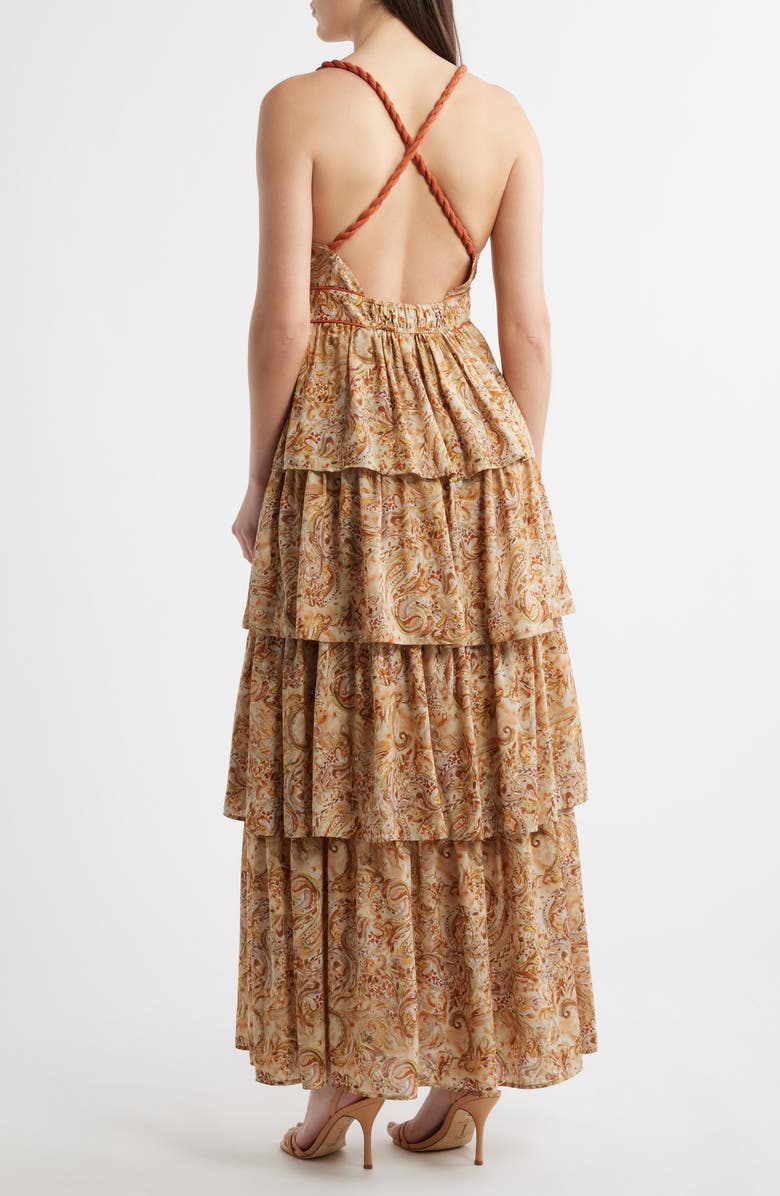 Mila Mae Tiered Open Back Maxi Dress, Alternate, color, Brown Paisley
