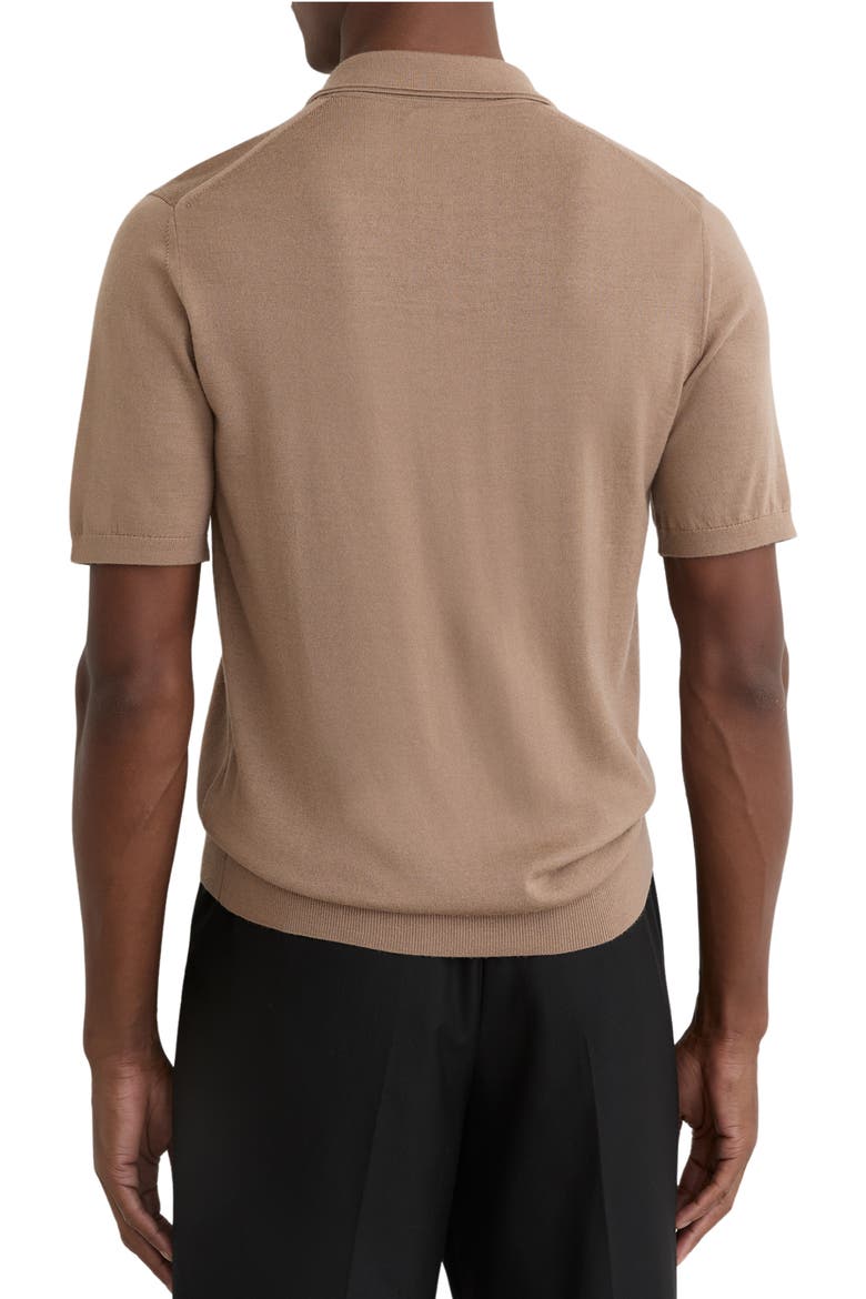Duchie Johnny Collar Short Sleeve Wool Polo Sweater, Alternate, color, CAMEL BROWN