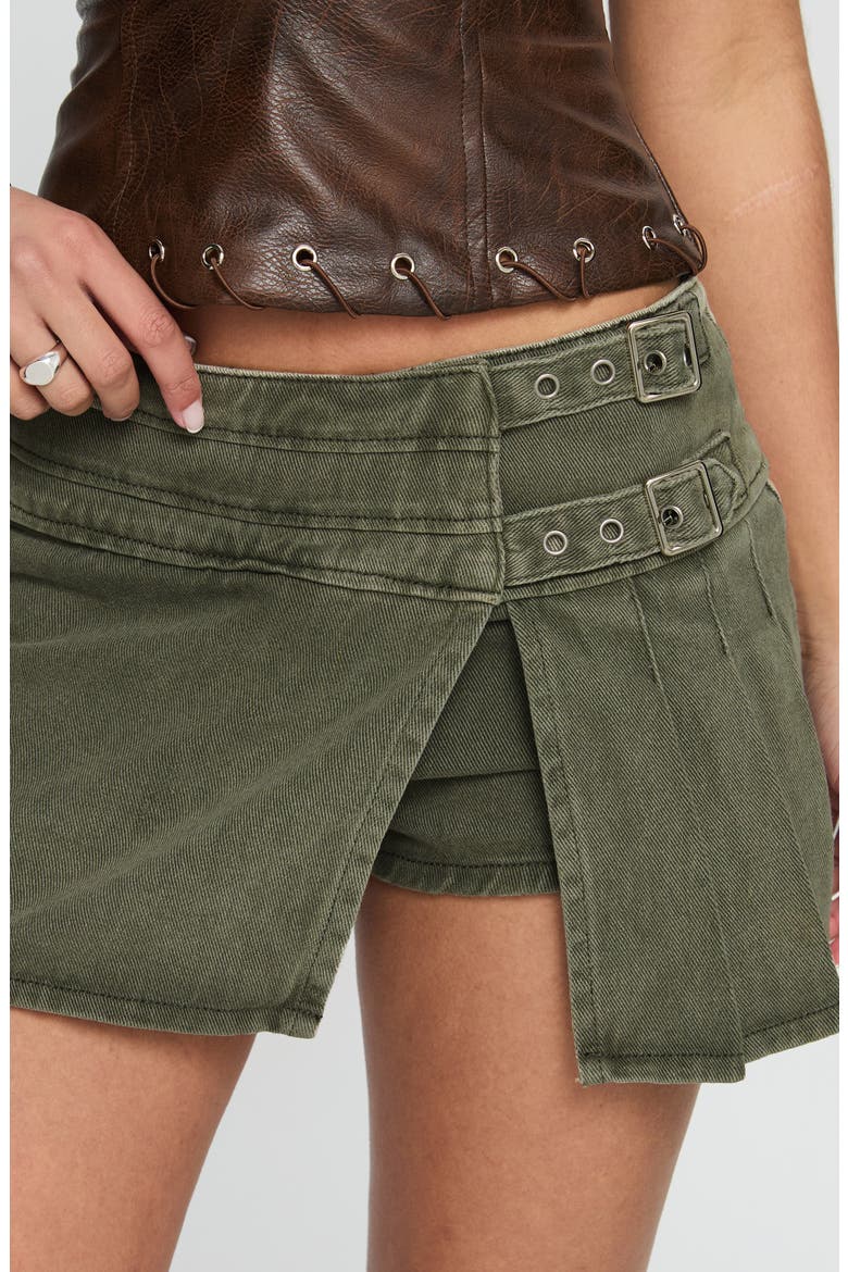 Generous Faux Wrap Denim Skort, Alternate, color, WASHED KHAKI