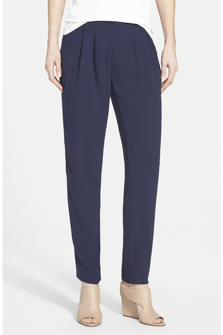 Silk Crepe Pleat Trousers, Main, color, MIDNIGHT