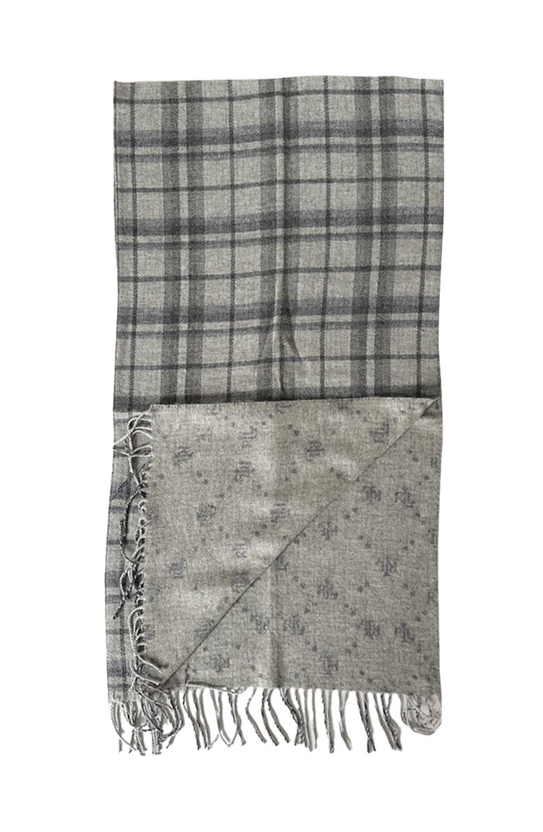 Lauren Ralph Lauren Plaid And Logo Double Face Scarf, Alternate, color, Grey Plaid