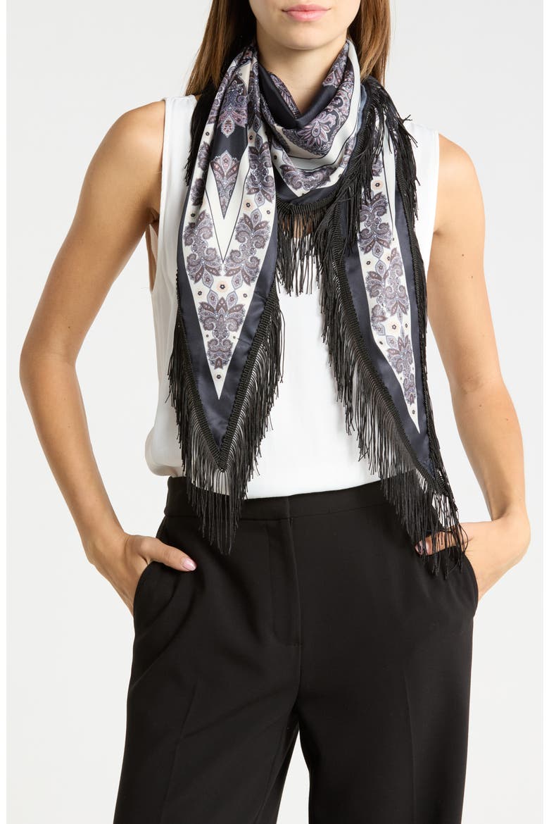 Border Print Paisley Scarf, Main, color, BLACK