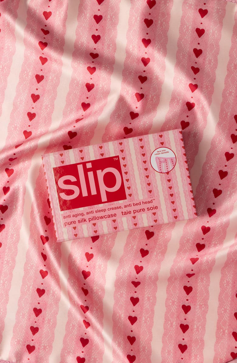 slip Lace Pure Silk Queen Pillowcase, Alternate, color, Sweetie