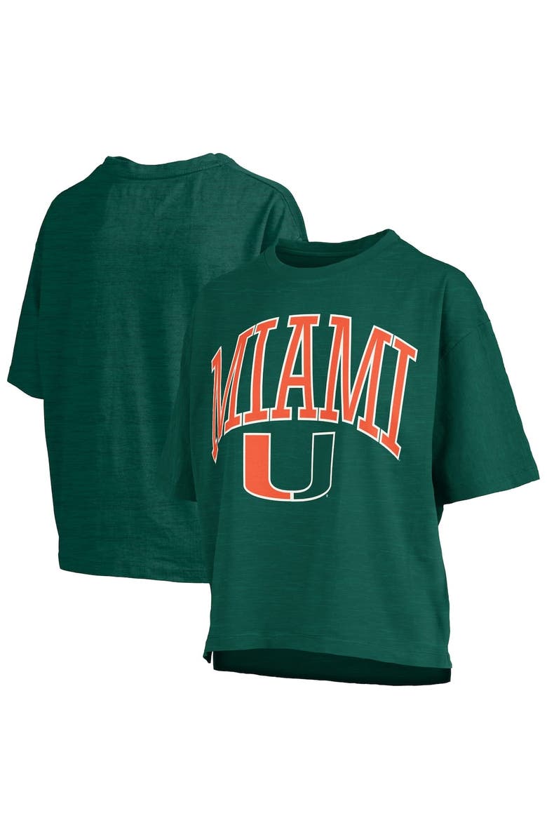 PRESSBOX Women's Pressbox Green Miami Hurricanes Nelson Arch Over Logo Waist Length Oversized Slub T-Shirt, Alternate, color, Green