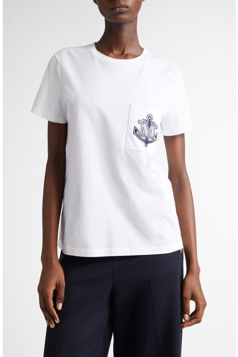Acacia Anchor Crystal Embellished Logo Cotton Graphic T-Shirt, Main, color, WHITE/ BLUE