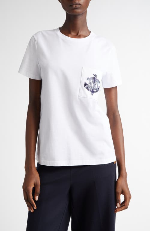 Shop Max Mara Acacia Anchor Crystal Embellished Logo Cotton Graphic T-shirt In White/blue