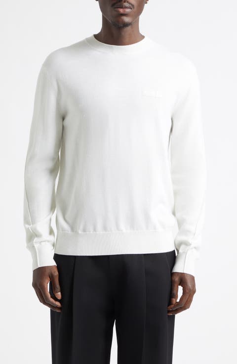 Button Tab Cuffs Wool Crewneck Sweater