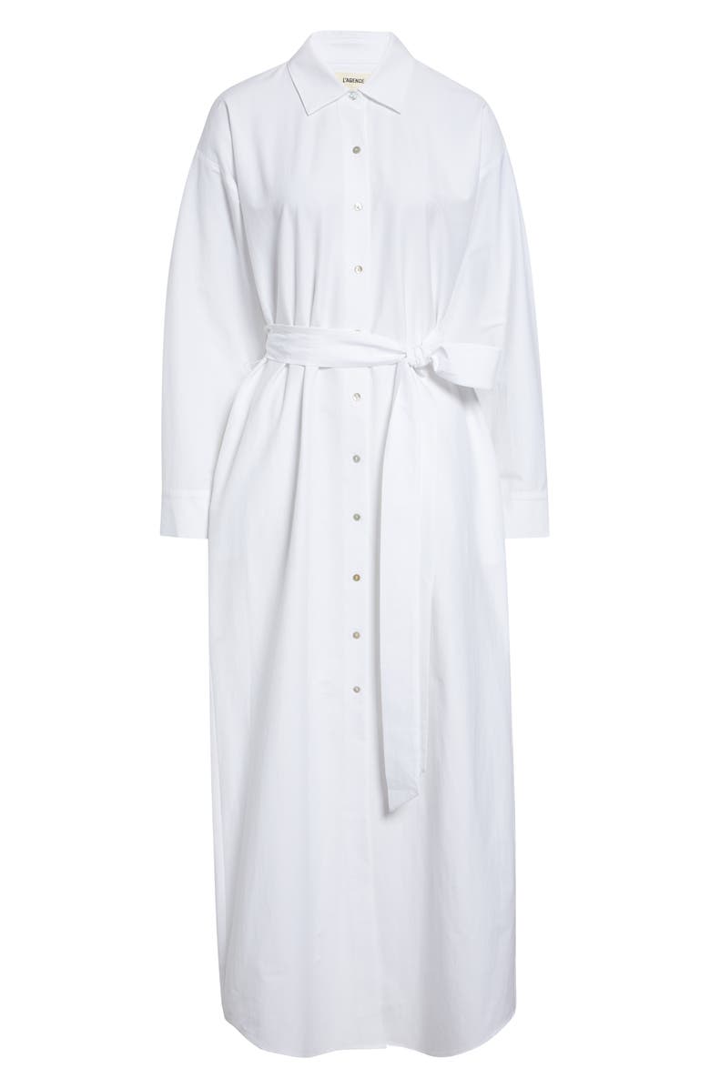 L'AGENCE Ridley Tie Waist Long Sleeve Maxi Shirtdress, Alternate, color, White