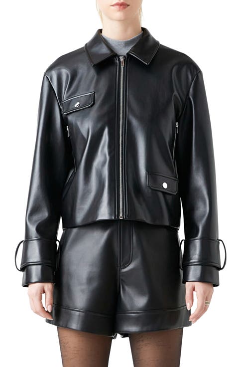 Faux Leather Zip Crop Jacket