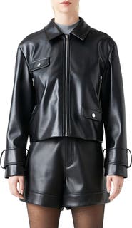 Grey Lab Faux Leather Zip Crop Jacket