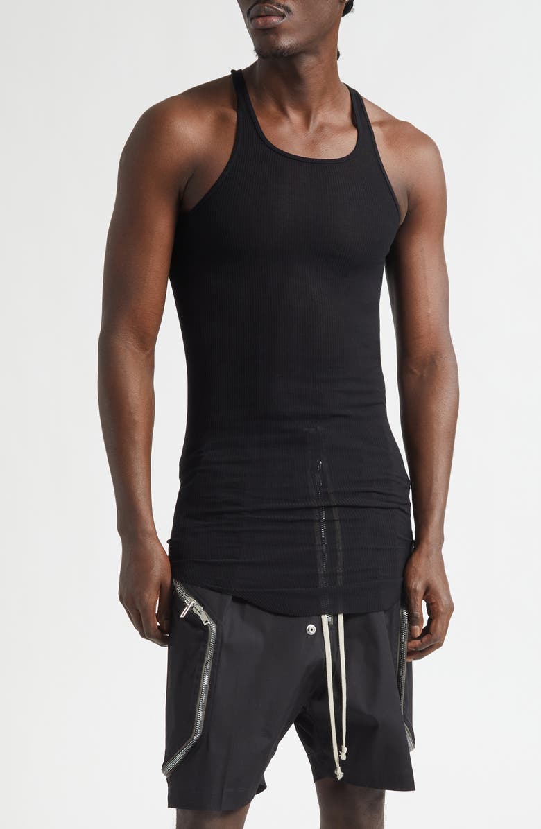 Rick Owens Basic Longline Cotton Rib Tank, Main, color, Black