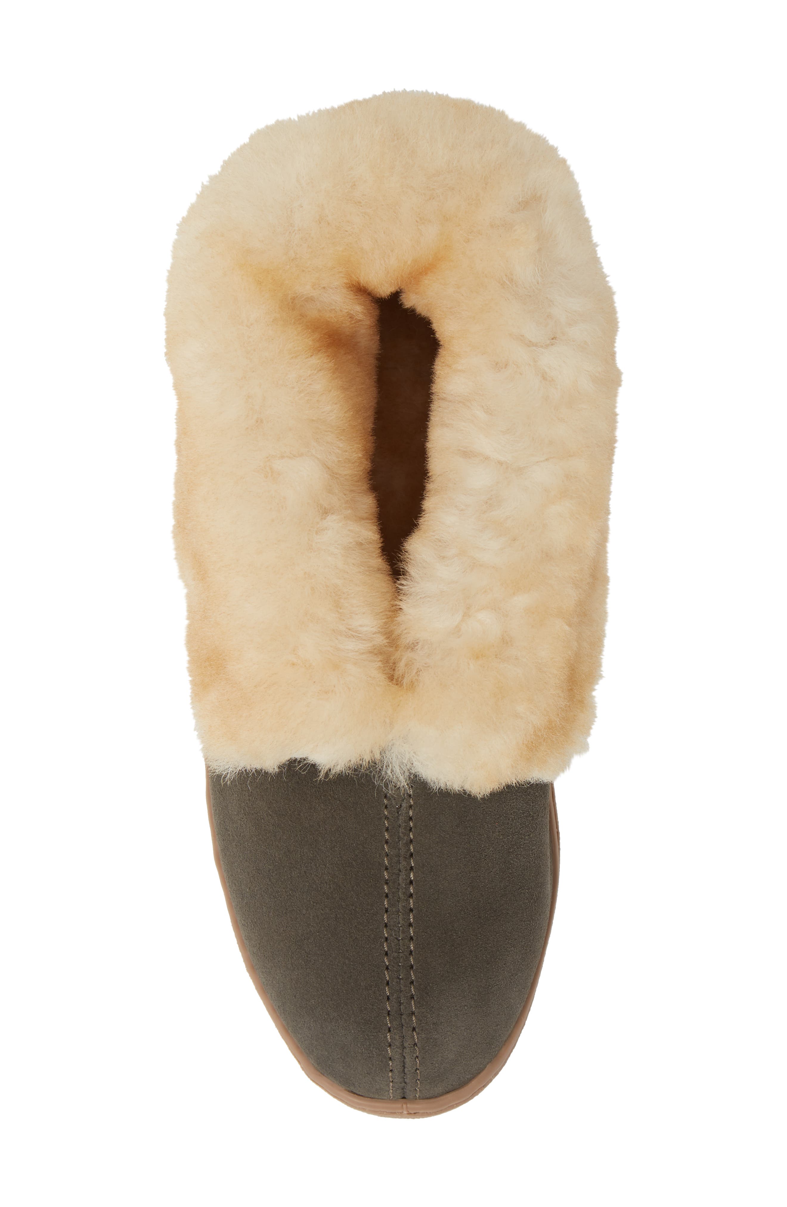 Minnetonka Sheepskin Slipper Bootie, Alternate, color, Grey Suede