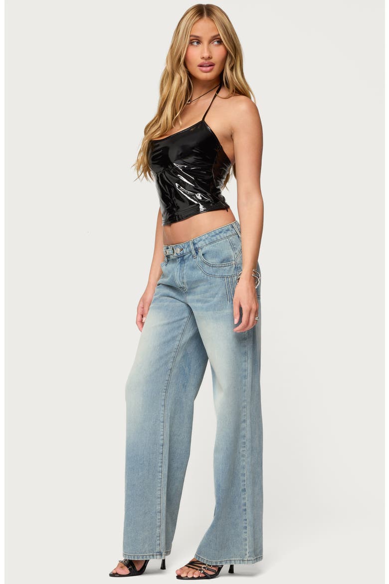 Celia Grommet Belt Wide Leg Jeans, Alternate, color, LIGHT-BLUE