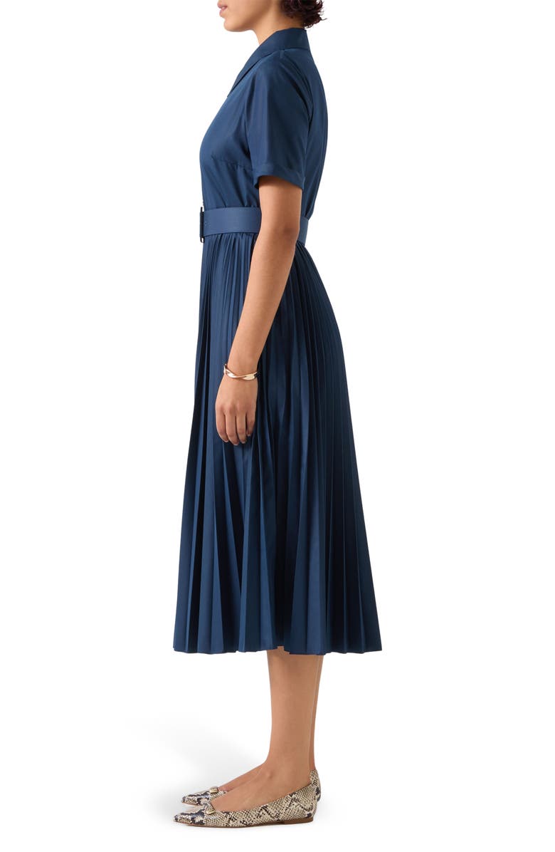 LK Bennett Cally Pleated Shirtdress, Alternate, color, Navy