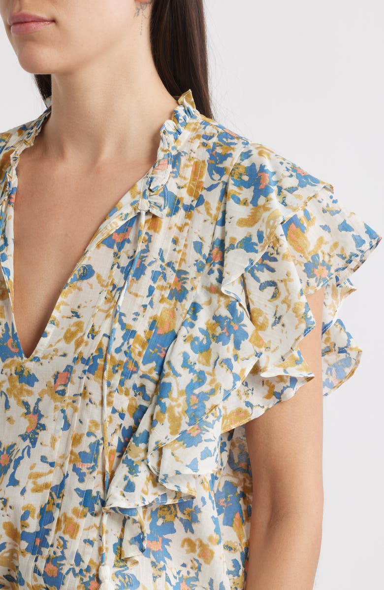 Cleobella Arista Ruffle Sleeve Pintuck Top, Alternate, color, Carina Print