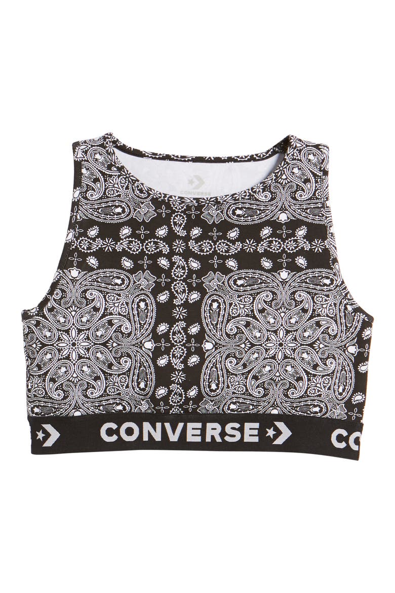 x Miley Cyrus Bandana Print Sports Bra, Alternate, color, BLACK