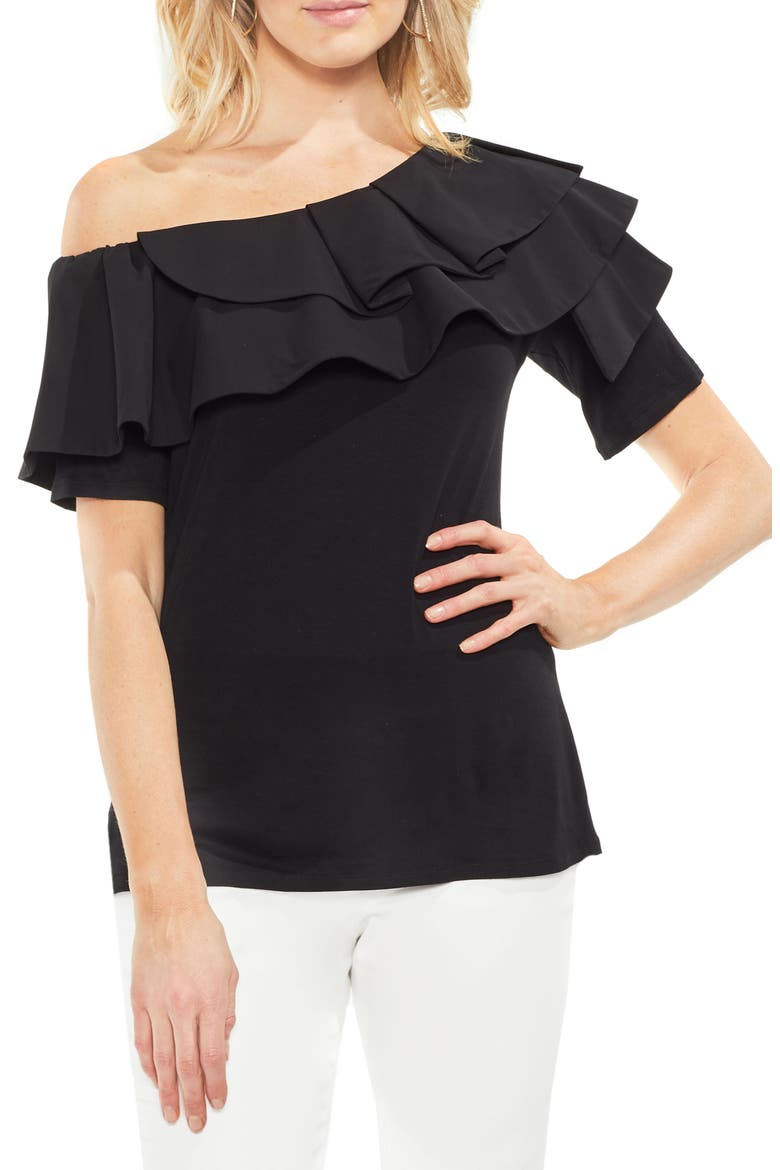 One-Shoulder Ruffle Top, Main, color, RICH BLACK