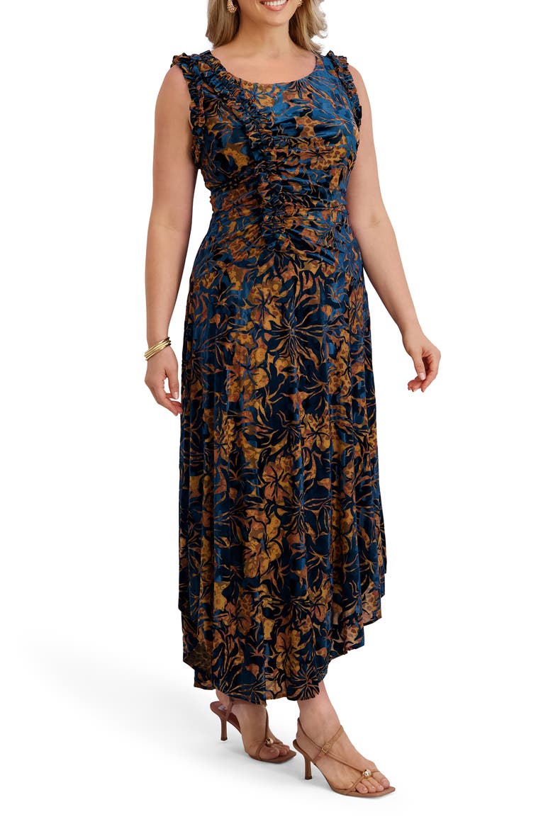Velvet Mesh Burnout Maxi Dress, Alternate, color, GOLD/ TEAL