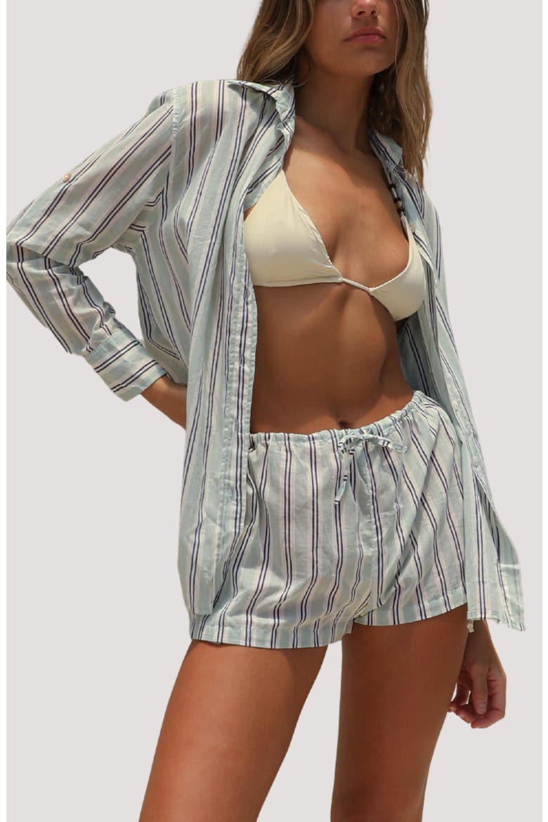 Mela Boyfriend Organic Cotton Cover-Up Shirt, Main, color, CAPE VERDE STRIPE