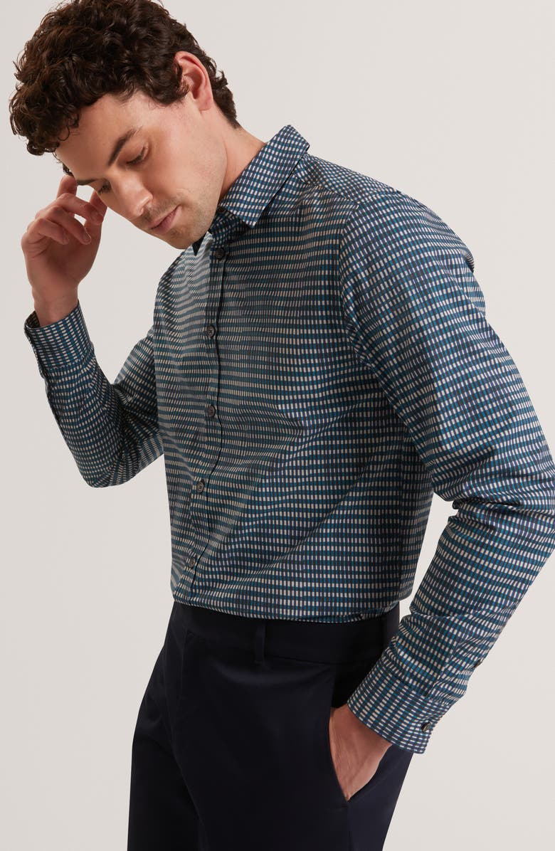 Ted Baker Huayna Long Sleeve Regular Fit Button-Up Shirt, Alternate, color, Teal-Blue