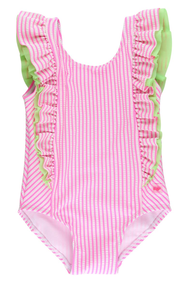 Kids' Seersucker UPF 50+ One-Piece Swimsuit, Main, color, PINK