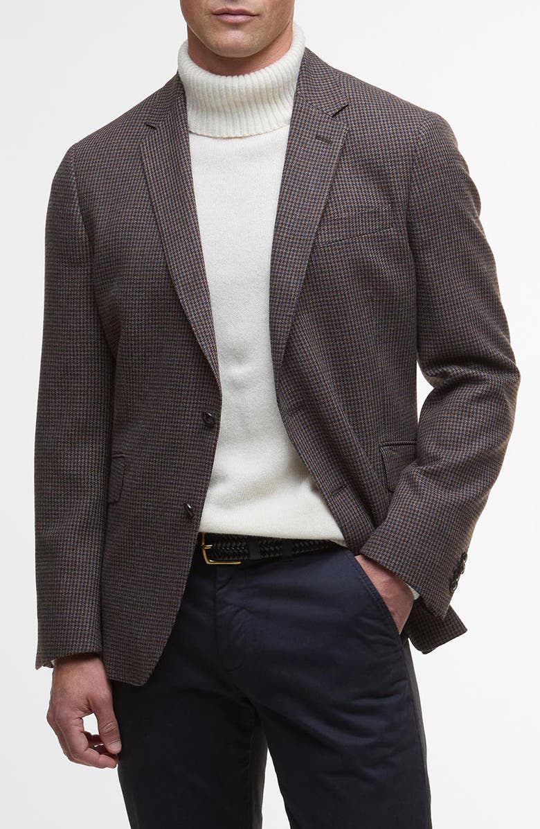 Barbour Holloway Micro Houndstooth Brushed Wool Blend Sport Coat, Main, color, Brown