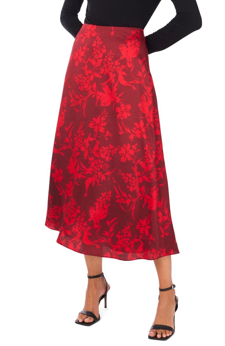 Vince Camuto Floral Bias Cut Midi Skirt, Main, color, 